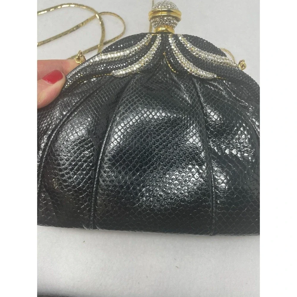 Vintage Finesse La Model Jeweled Convertible Snakeskin‎ Clutch Gold Chain